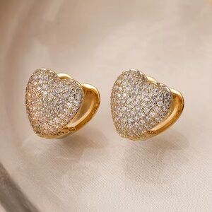Gold Heart Crystal Earrings